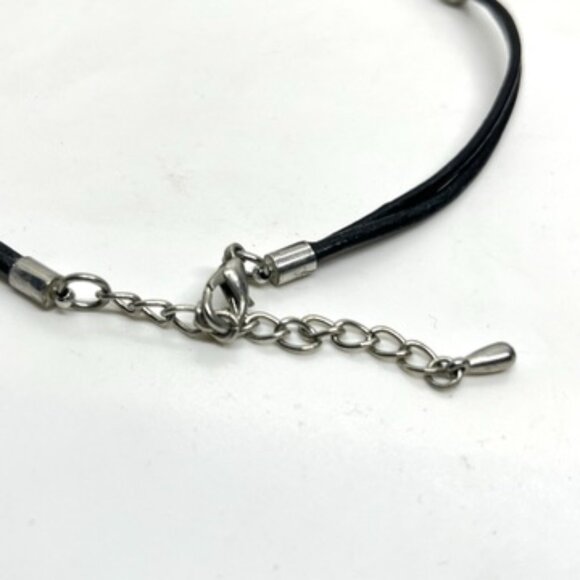 BOLD BLUE RIVOLI RHINESTONE STATEMENT NECKLACE BLACK CORD SILVER TONE BIB COLLAR - Picture 11 of 16